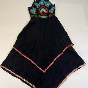 NWT Roja Ethnic Bohemian Hand Embroidered Colorful Floral Lined Maxi Dress